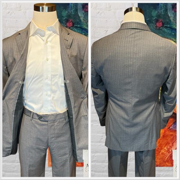 Armani Collezioni G-Line 42R 38x28 Slim Italian Cut Gray Blue Tan Stripe Suit - Picture 5 of 16